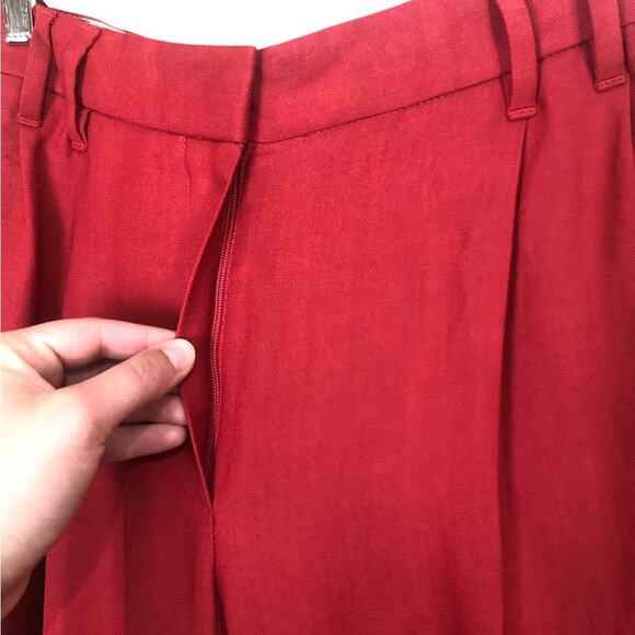 Brunello Cucinelli Red Linen Blend Tapered Leg High Rise Pleated Trousers Size 0 - Picture 3 of 11